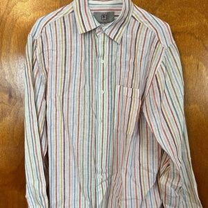 The Territory Ahead Button Up Striped Linen Shirt, Oversized M